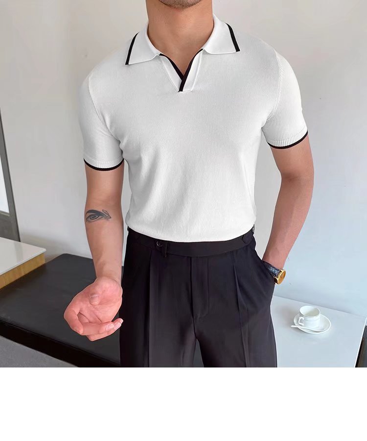 315g Weight Short Sleeve Sleeve Length Polyester Fabric Type Regular Top Length Casual Occasion Shirt Collar Neckline Slim Fit Type Stripe Pattern Summer Season Men's Gender Patchwork Design British Style Style Men's Stripe Patchwork  Shirt Men's Clothing 12