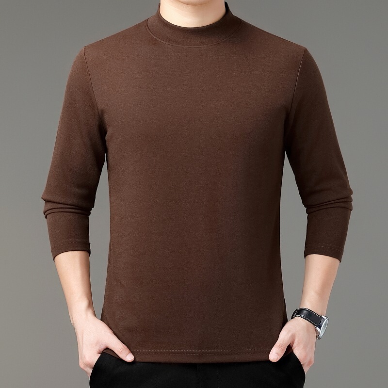 Brand Fashion Half-High Collar Wool T-Shirt Polo Shirt Men's Mid-Collar Base Shirt Versatile Long-Sleeve Knit Top