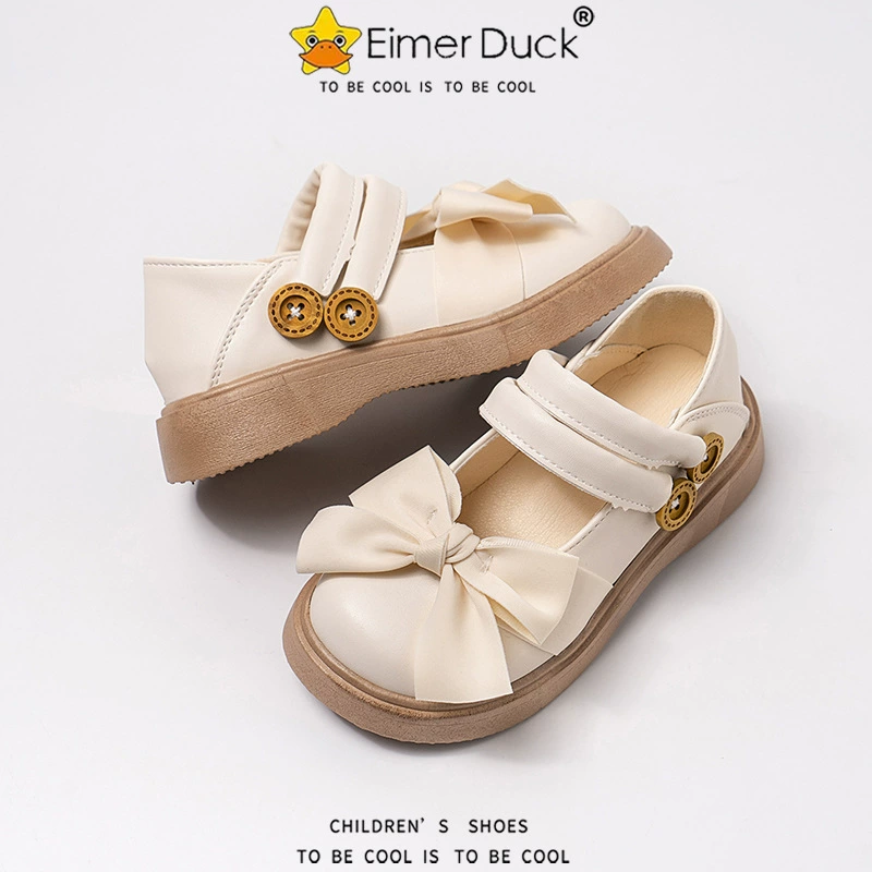 Кожаная обувь для девочек с бантом, однослойная обувь в японском стиле колледжа, новинка весны 2024 года, нескользящая обувь с круглым носком и пряжкой Mary Jane