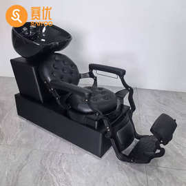 国外美发沙龙陶瓷盆洗头床理发店发廊复古美发店半躺式冲水洗头床