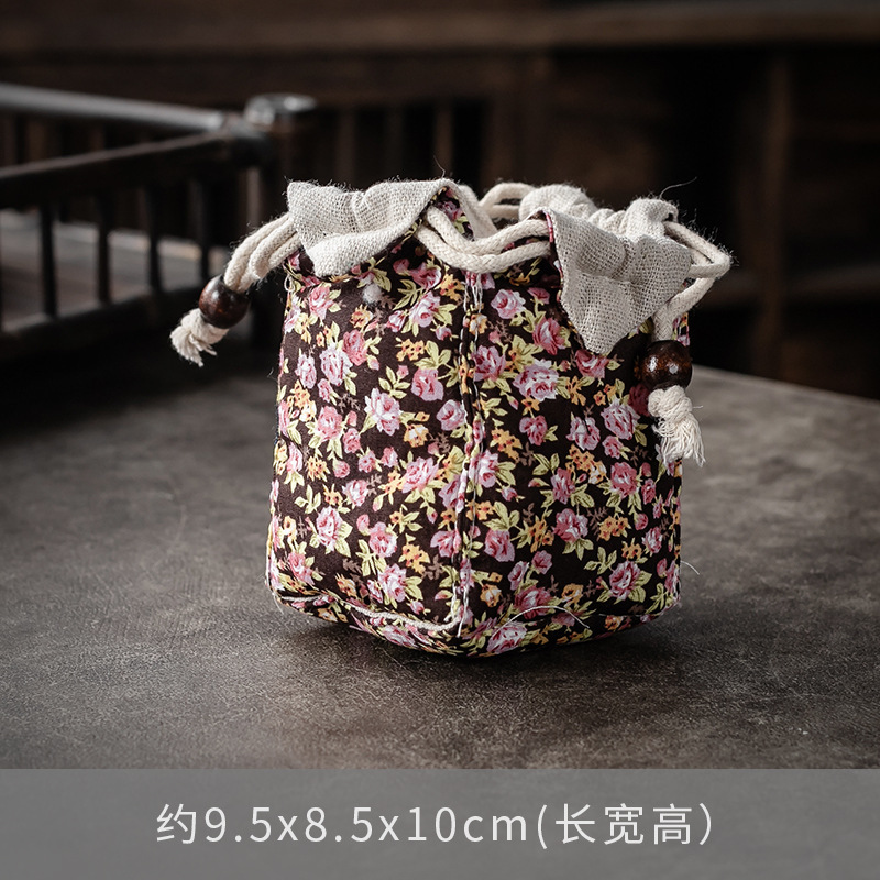 Bolsa de almacenamiento de taza única maestra bolsa de taza maestra taza de té portátil taza de construcción bolsa de tela con cordón de algodón y lino bolsa de tela juego de té