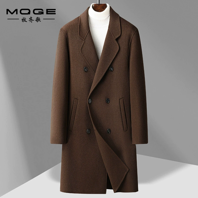 Высшее чувство шерстяное пальто мужской 2024 осень и зима двубортный длинный шерстяной плащ ручной работы двухстороннее шерстяное пальто
