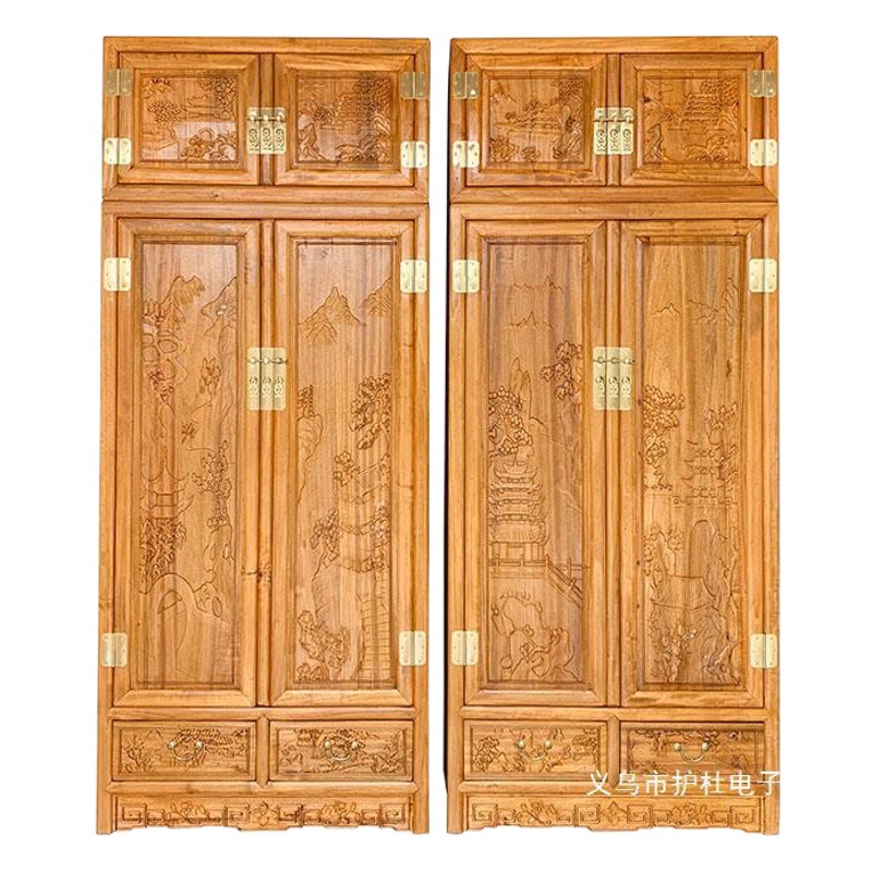 Wardrobe camphor wood Chinese style log wood top cabinet bedroom storage cabinet three-door wardrobe storage cabinet tide