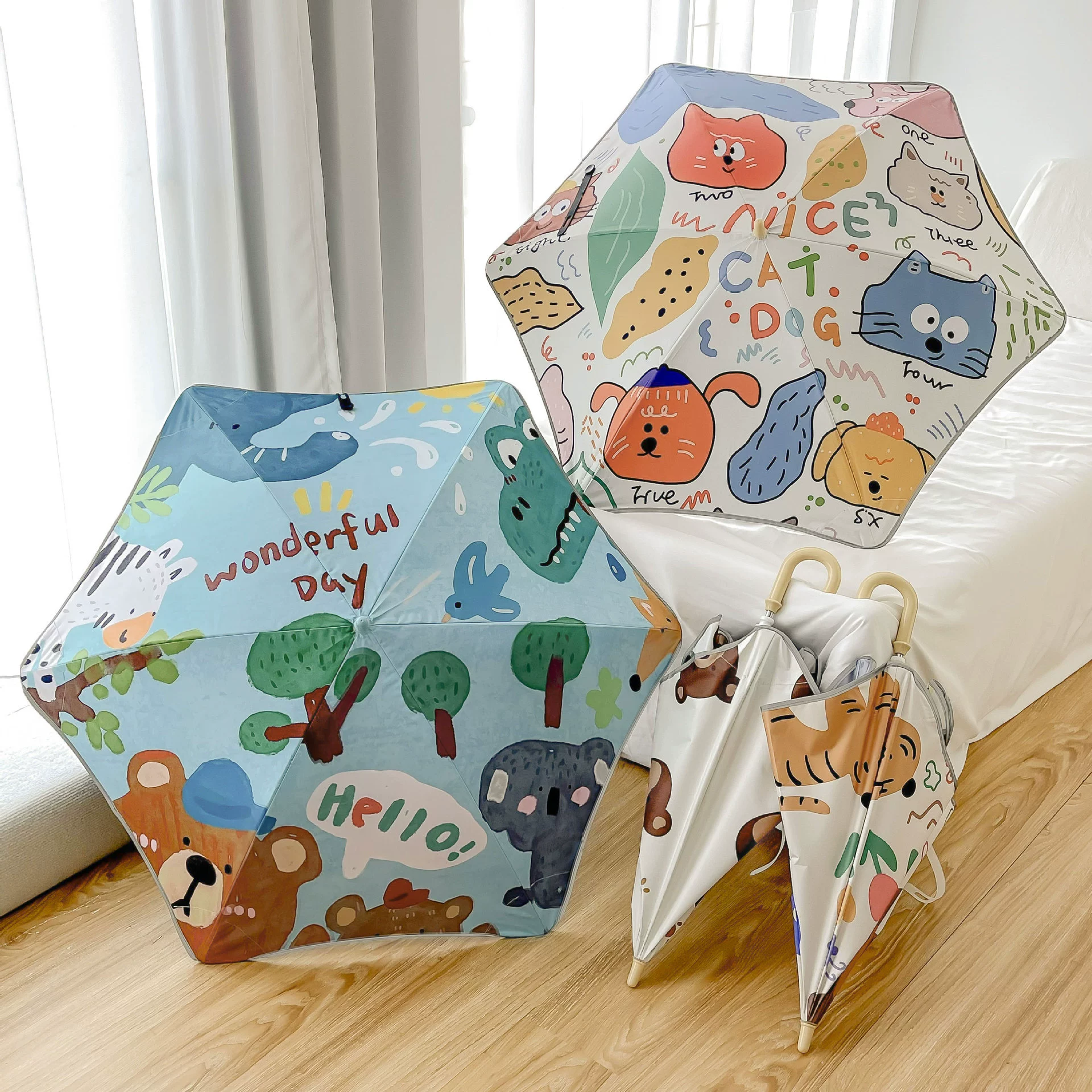 Длинная ручка безопасности закругленные углая детский зонтик зонтик зонтик мальчик мультфильм мальчик детский сад специальный детский сад супер легкий зонтик