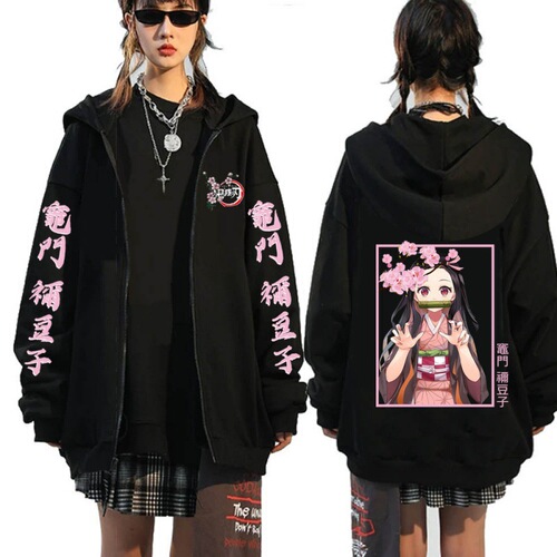 Japanese manga Demon Slayer: Kimetsu no Yaiba Men's and Women's Fleece Zip-Up Hooded Sweatshirts and Outerwear