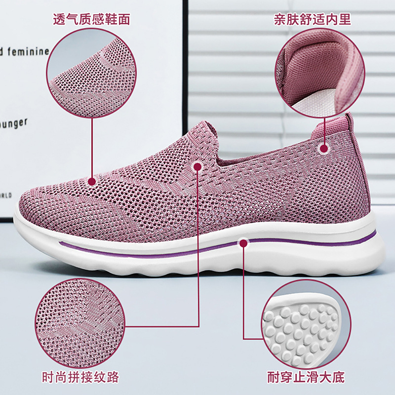 Zapatos de mujer de verano, zapatos casuales de mediana edad y ancianos, transpirables y ligeros, suela suave, resistente al desgaste, suela suave, pies no cansados, zapatos de madre, zapatos de ancianos