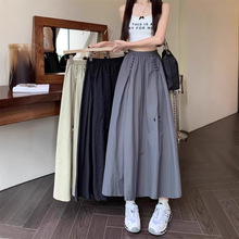 大码胖mm工装半身裙女2025春夏休闲宽松百搭高腰显瘦a字中长伞裙