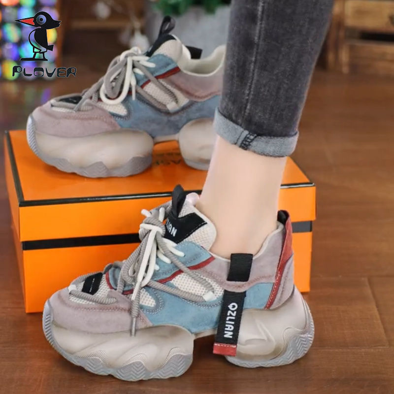 Dad's Shoes for Women 2024 Summer Color-Blocked Breathable Mesh Shoes Thick-Soled Heightening Casual Shoes for Women Light and Comfortable Sports Shoes