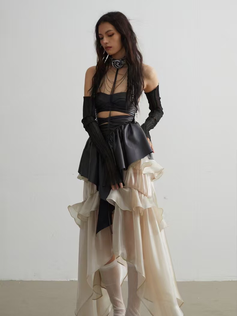 Jupe K à taille élastique et volantée, personnalisée pour femme_voghion.com