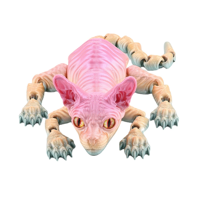 3D-печатная кошка без шерсти, подвижные суставы, гибкая фигурка, модель сиамской кошки, игрушка для палатки и ночного рынка