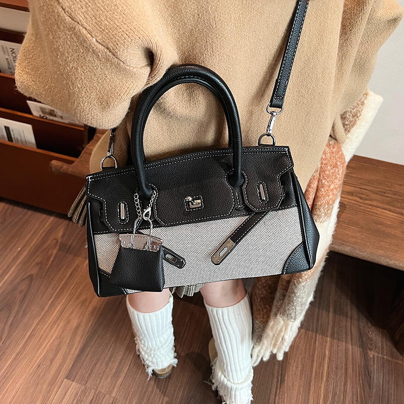 Retro portátil; bolsas de mano de mano de la mujer de comercio exterior transfronterizo al por mayor nuevo lino empalmado de hombro