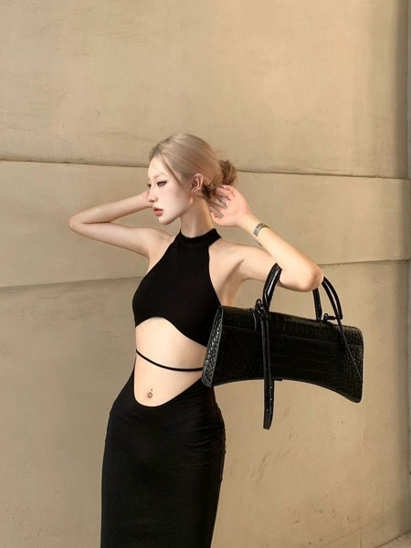 Black elegant small design summer sexy dress