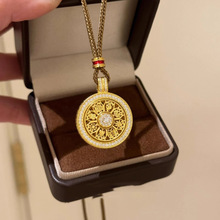 迈思卡S925银转动罗盘棕绳项链女镀金古法超重工复古奢华精致项链