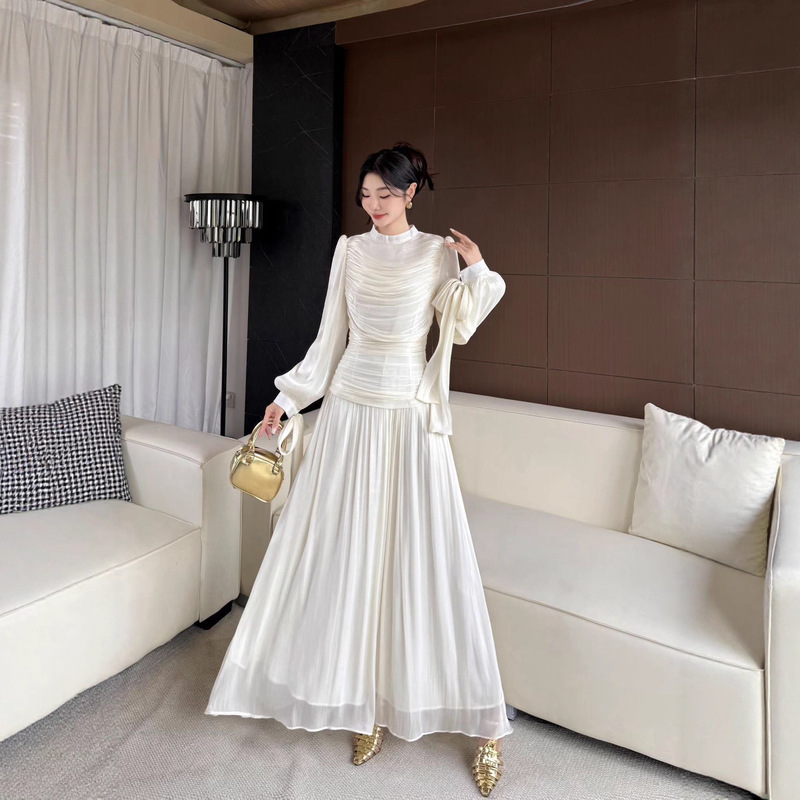 2025 New Autum Export Evening Dress Banquet Occasion Draped Waist Slim Dress Long Skirt for Women