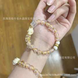 粉金箔糖心玛瑙黄财神白水晶心经九尾狐狸女桃花手链半糖手串饰品