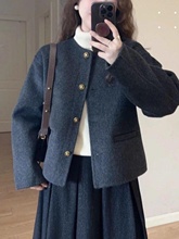 小香风呢子大衣女2025年秋冬季新款毛呢外套感小个子韩系短款
