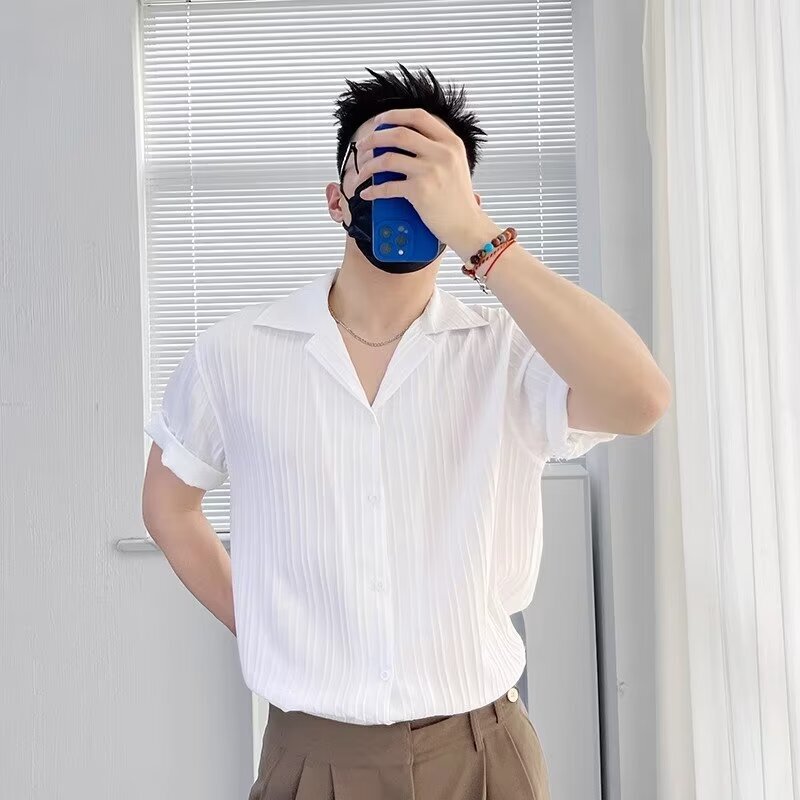 Light Luxury High-end Draped Fashionable Short-sleeved Shirt Men's Summer 2024 New Style Casual Loose Non-ironing Shirt for Men