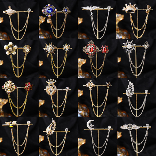 Retro Fashion Baroque Water Diamond Chain Brooch Anti-Stray Light Pearl Inlaid Flower, British Court Suit Accessory