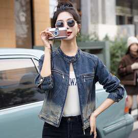 牛仔外套女2025春秋季新款时尚韩版百搭立领休闲帅气短款夹克其它