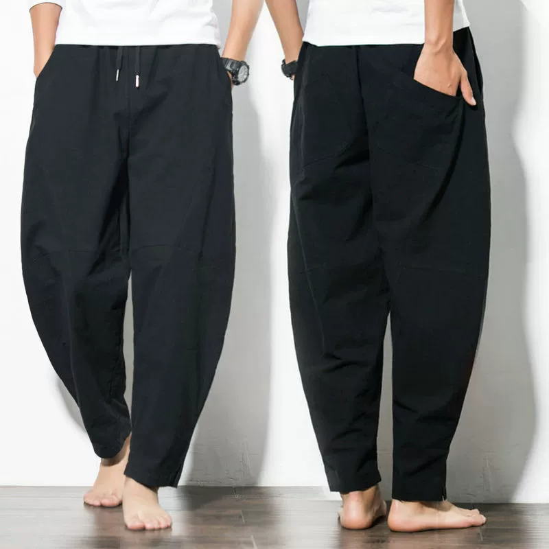 Летние тонкие прямые брюки мужские льняные повседневные брюки больших размеров свободные широкие шаровары универсальные брюки с редьками