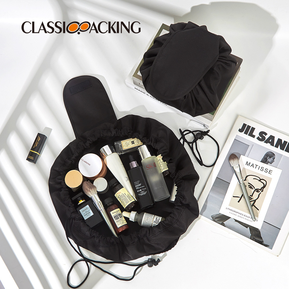 Bolsa de cosméticos perezosa simple japonesa Bolsa de lavado portátil de viaje Bolsa de almacenamiento con cordón de gran capacidad de color sólido de alta calidad