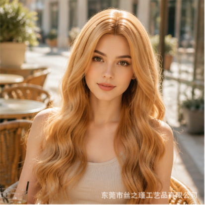 Dongguan Wig for Women, Long Curly Hair, Natural and Realistic, Face-Flattering, European and American Style, Big Wavy Long Hair, Honey Golden Brown, Full Wig