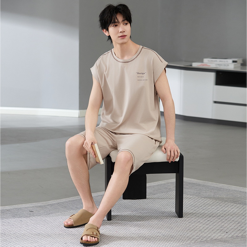 Pijamas antibacterianos para hombres pantalones cortos sin mangas de algodón de verano 2025 nuevo estilo casual de gran tamaño se puede usar en el hogar traje