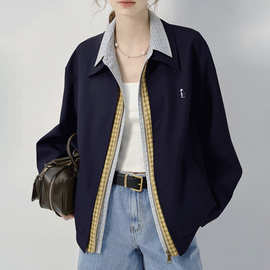 VEGCAHANG女士短外套25年秋装款设计感美式假三件小个子夹克上衣