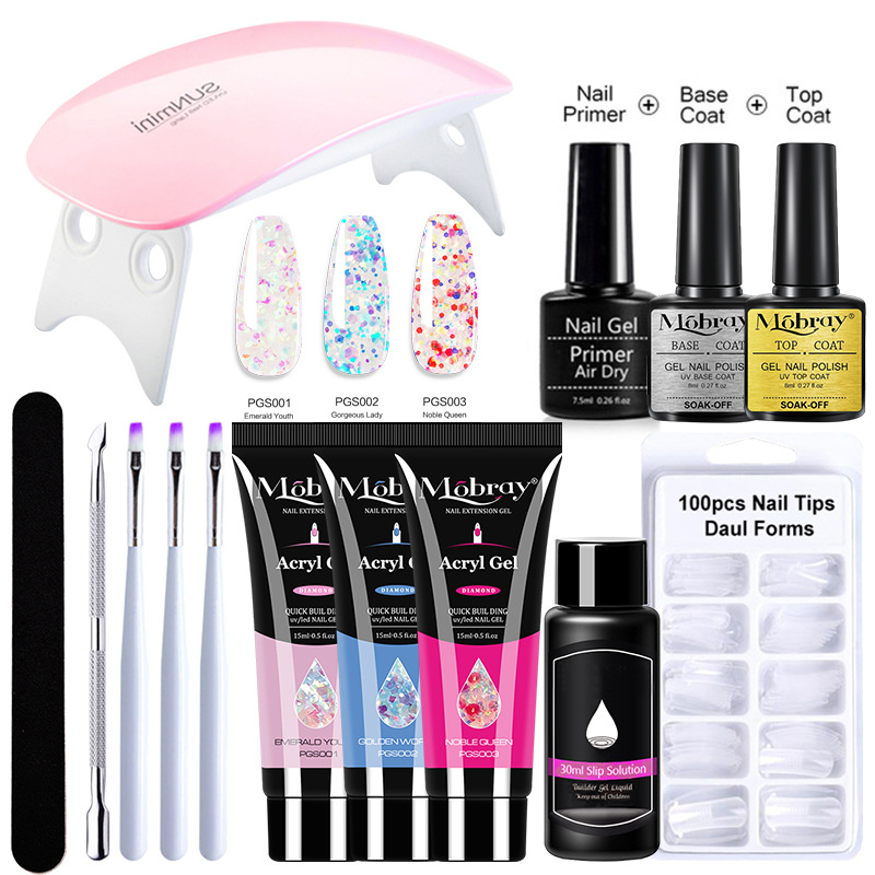AliExpress Amazon caliente poli gel uñas de secado rápido fototerapia pegamento multi-color Crystal extensión pegamento 15ml traje
