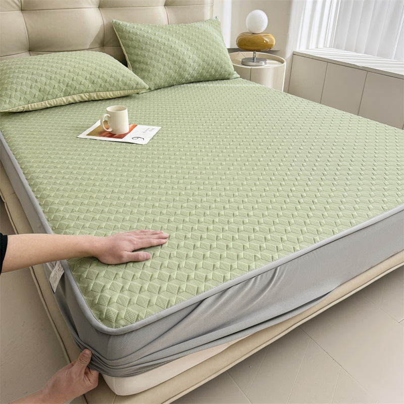 Sombrilla de cama de seda de hielo antibacteriana de verano, cubierta de cama fresca de una sola pieza, cubierta protectora de colchón todo incluido, juego de tres piezas 2