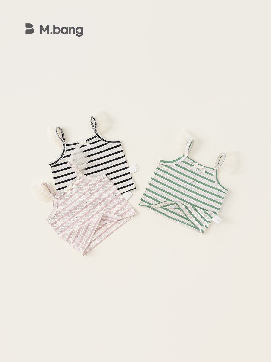 Youbao ropa para niños ropa de verano para niñas tops de manga voladora para niños pequeños y medianos tops de lazo para niños tirantes a rayas en contraste