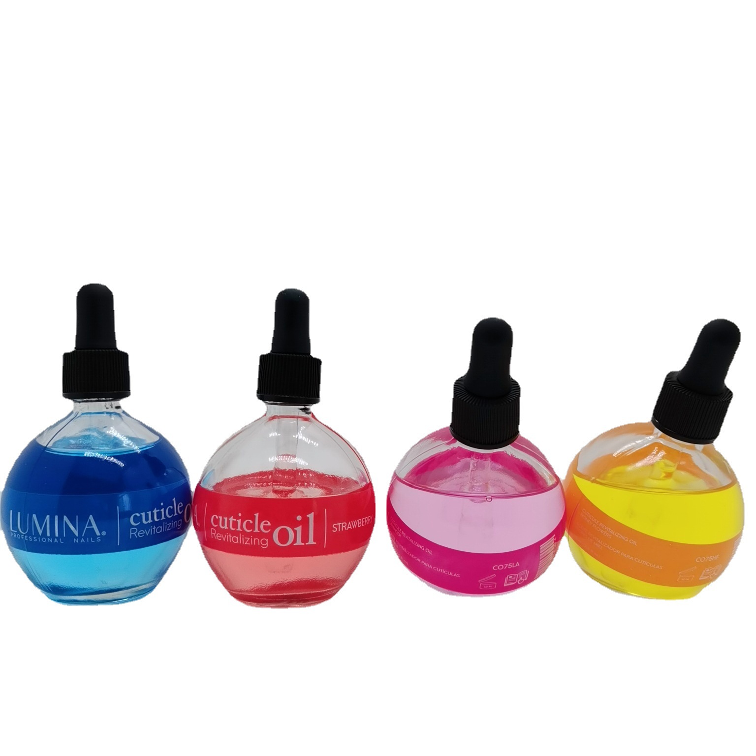 En stock 75ml botella de vidrio esencia bombilla botella bola Linda botella cuentagotas material de embalaje cosmético sub-botella