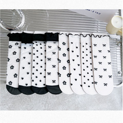 夏季薄款絲襪洛麗塔黑白木耳花邊兒童襪女童短襪玻璃絲中筒襪子潮