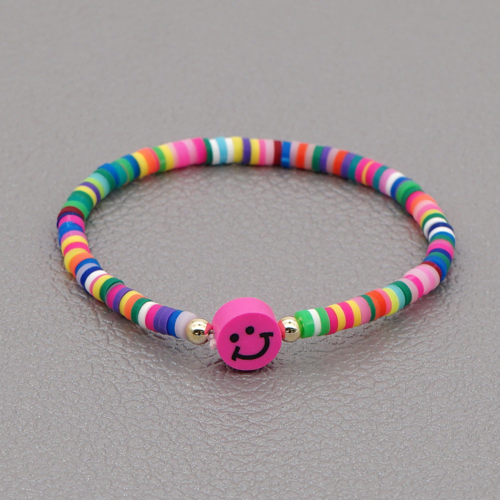 Fashion Rainbow Soft Ceramic Beaded Multicolor Smiley Face Bracelet display picture 14