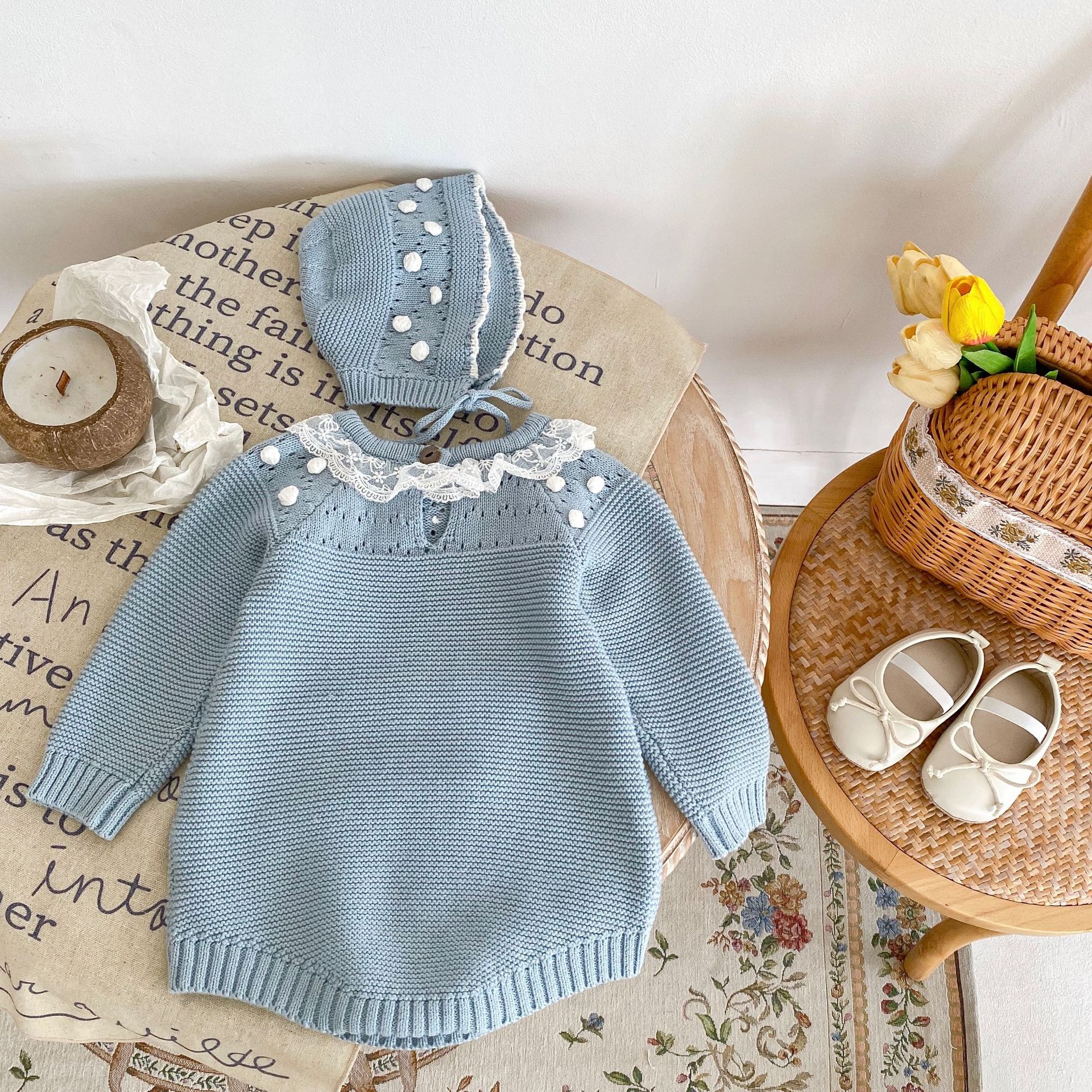 Vestiti autunnali per bambine, in pizzo, fatti a mano, a maniche lunghe, con colletto rotondo, Ha Yi, con sacchetto e cappello opzionale._voghion.com