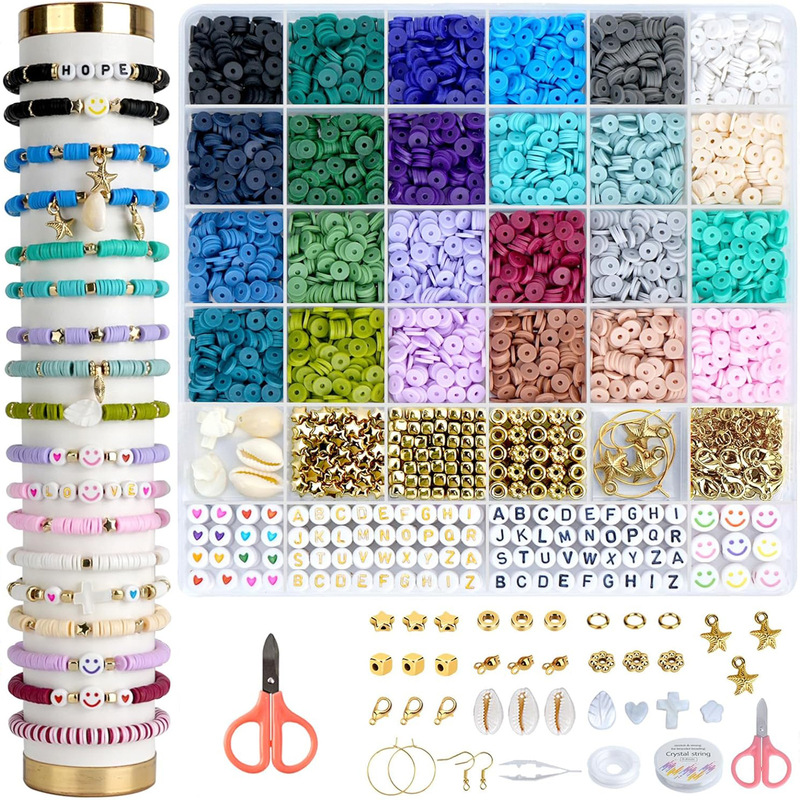 Bohemian Bracelet Handmade Braided Adjustable Clay Beads DIY Letters 36 Packs 6mm Soft Pottery Sliced Bracelet