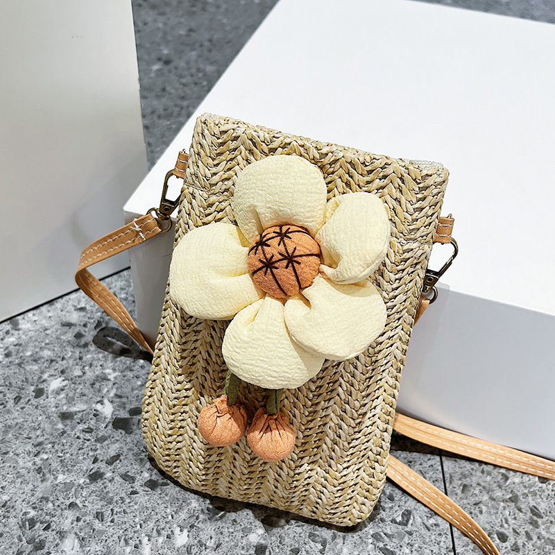 Mobile phone bag summer 2022 new fashion casual crossbody small bag shoulder bag holiday straw woven small square bag