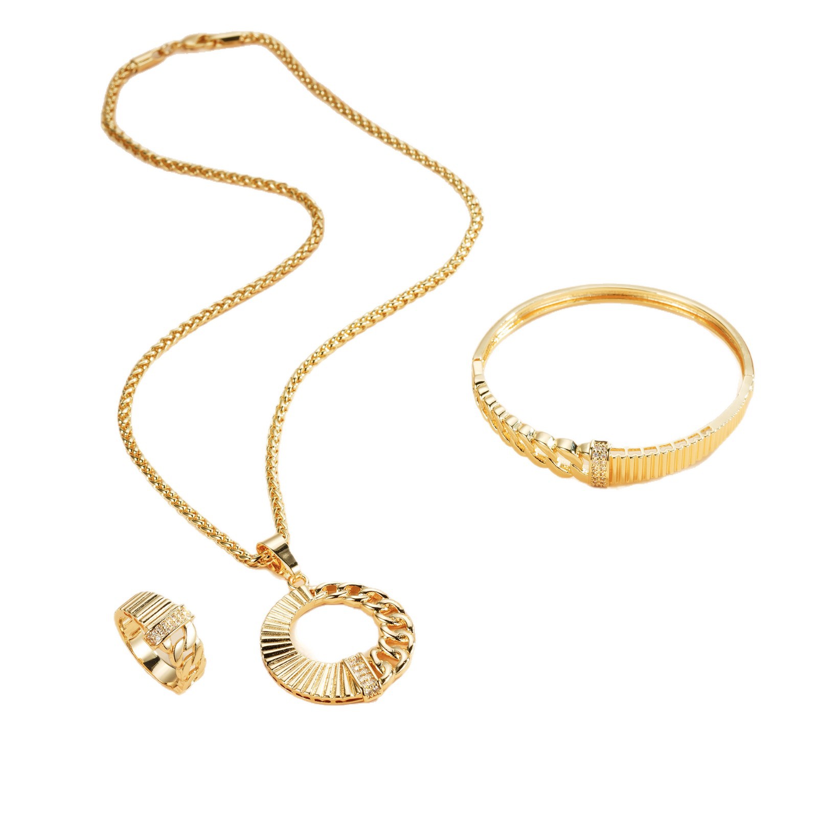 Diseño de moda de alta gama conjunto de joyas opciones transfronterizas pulseras anillos pendientes colgante collar joyas chapadas en cobre oro