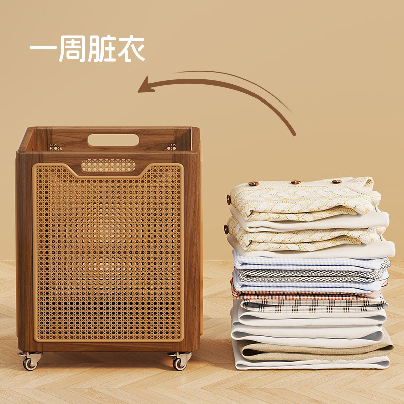 家用中古风脏衣篮实木藤编收纳篮浴室卫生间换洗衣物整理洗衣篮筐|undefined