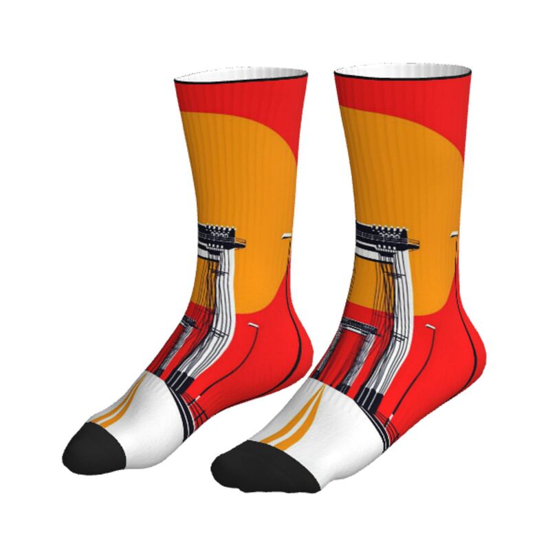 Pod Printed Retro Line Guitar Bridge Print Mid-Calf Socks