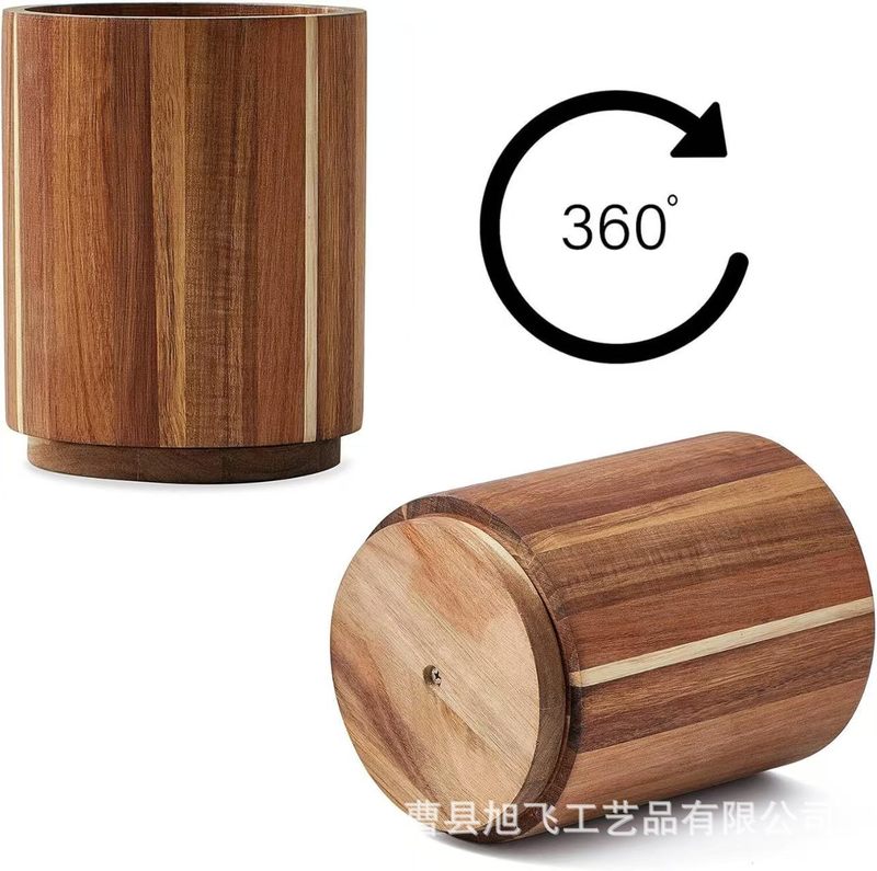 木製食器収納ボックスキッチンナイフと箸整理ボックス回転化粧ブラシ収納筒木製収納筒|undefined