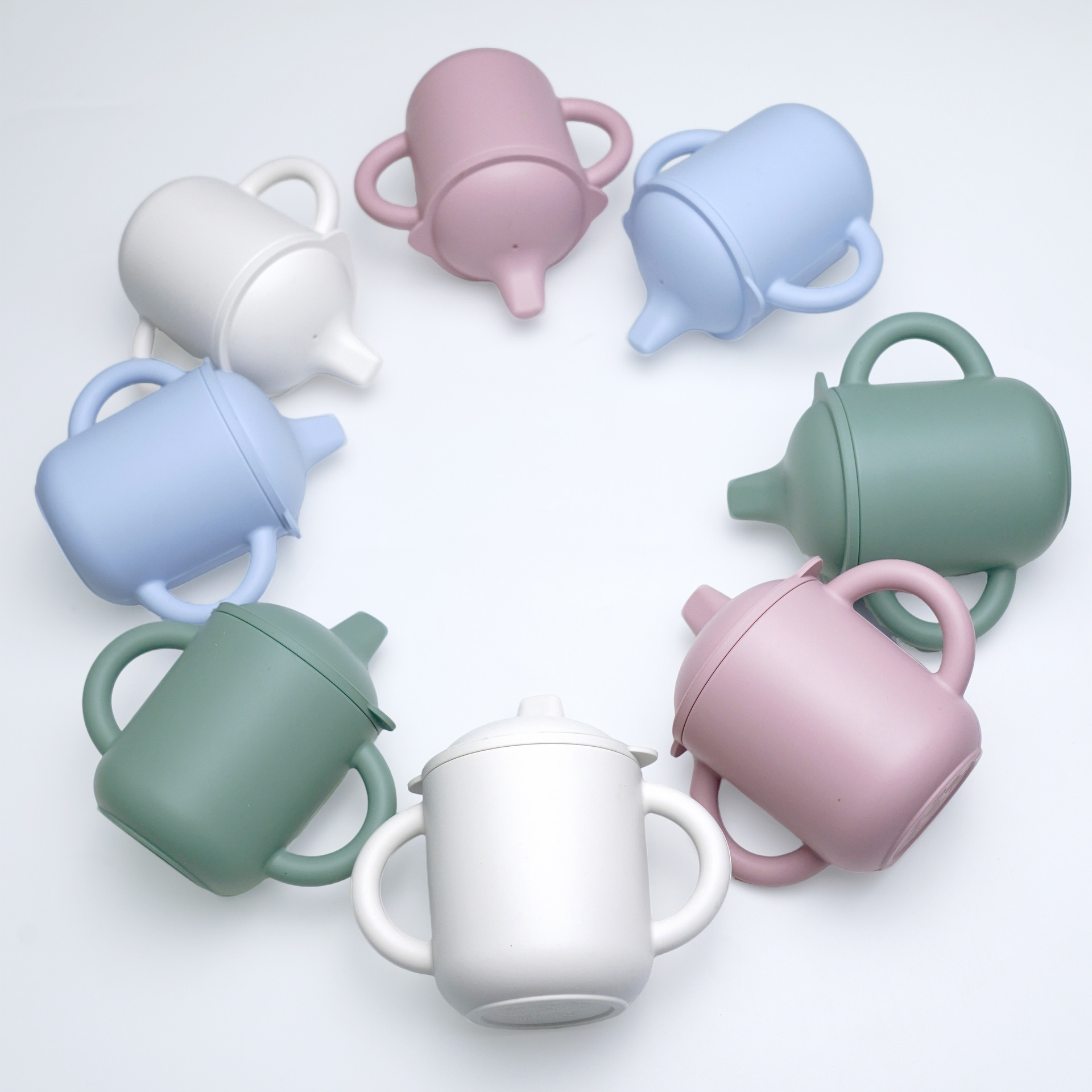 Taza de agua de bebés resistente a altas temperaturas a prueba de caídas a prueba de fugas taza de agua de bebés de silicona de doble oreja boca de pato taza de aprendizaje