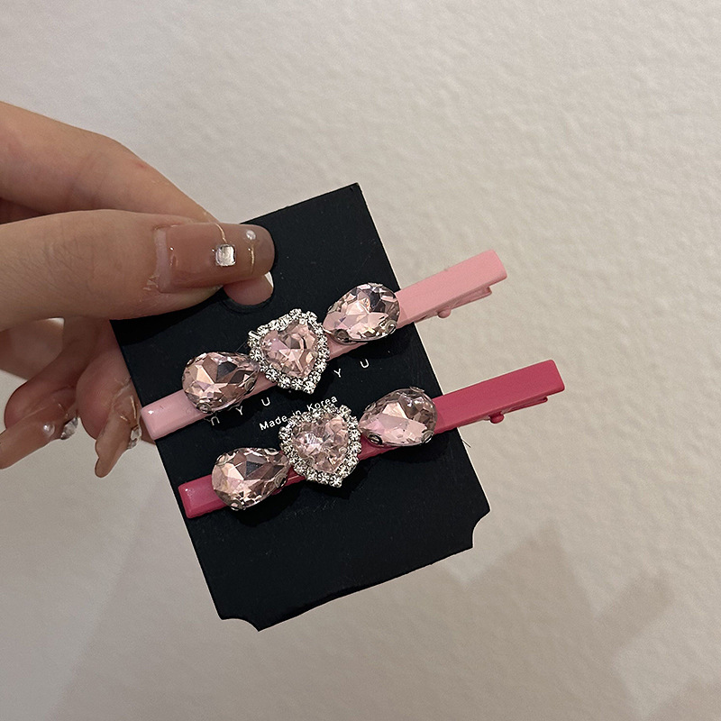 Sweetheart Women's High New Korean Style Fashionable Sweet Pink Love Rhinestone Hairpin All-match Side Bangs Clip Women's Summer Sweetheart Women's High New Korean Style Fashionable Sweet Pink Love Rhinestone Hairpin All-match Side Bangs Clip Women's Summer