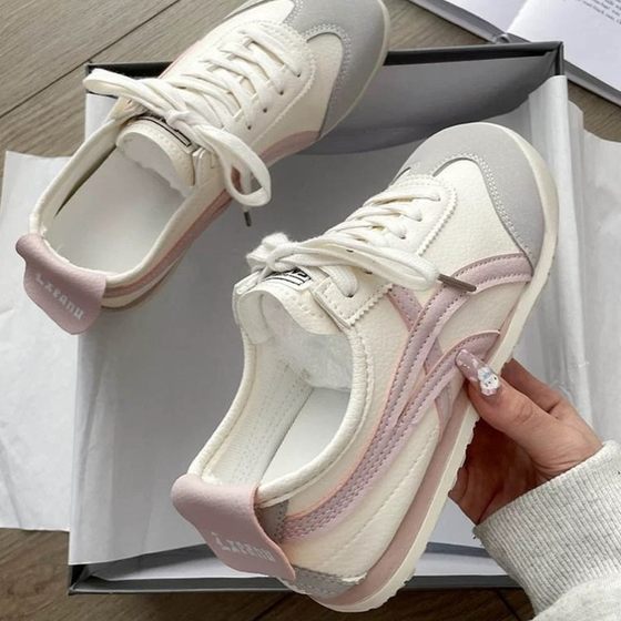 Student De Training Shoes Women's White Shoes 2024 Autumn New Niche All-match Milk fufu White Pink Casual Shoes