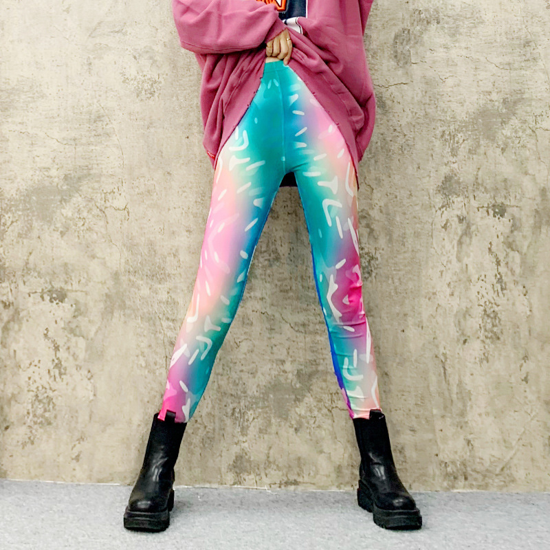 European and American Style Women's Leggings for Outerwear, High-Waisted, Stretchy, Slimming, Breathable, Printed Yoga Pants, High Elasticity, Can Be Worn as 9/10 Length, Butt-Lifting