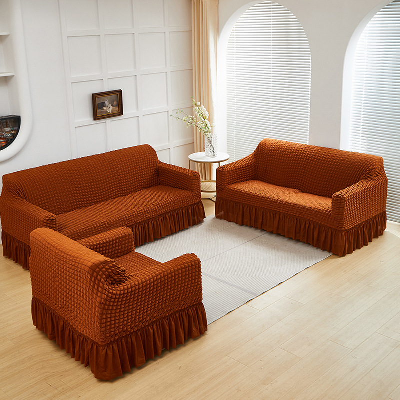 Color sólido doble espuma espuma hilo elástico sofá cubierta falda pendulante espuma sofá cubierta sala de estar dormitorio sofá cubierta transfronteriza