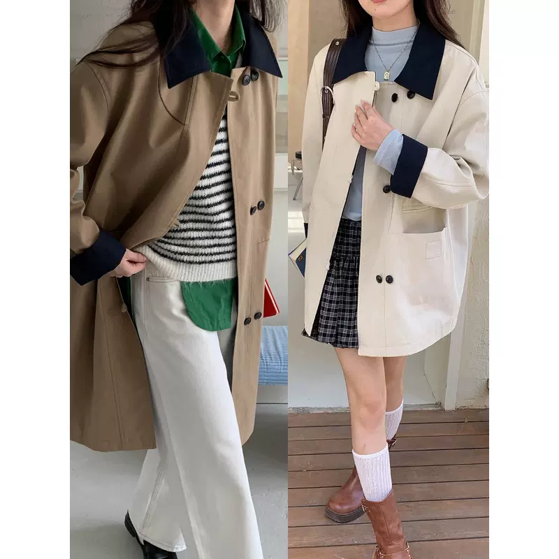 3th Morning 长/短可选 英伦风撞色翻领宽松风衣外套ZY3413