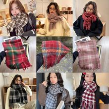 新款仿羊绒格子围巾秋冬男女韩系氛围感马海毛围脖披肩批发代发