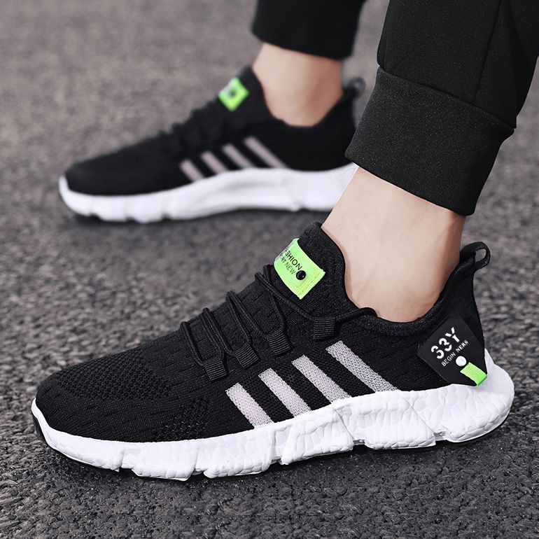 Cross-Border Men's Shoes 2025 New Fashion Korean Style Trendy Mesh Jogging Sneakers Thick-Soled Fly-Knit Comfortable Casual Shoes