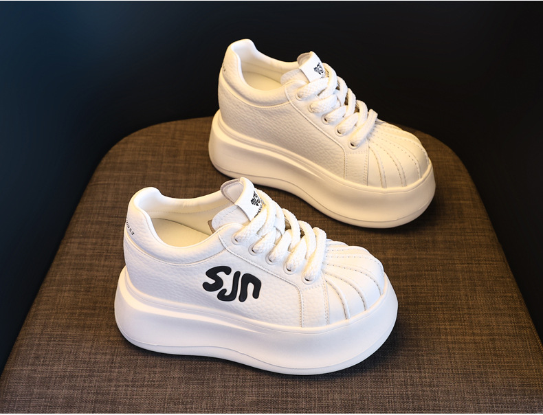 Giày sneaker nữ đế dày tăng chiều cao phong cách thời trang đa năng — màu trắng chi tiết 4
